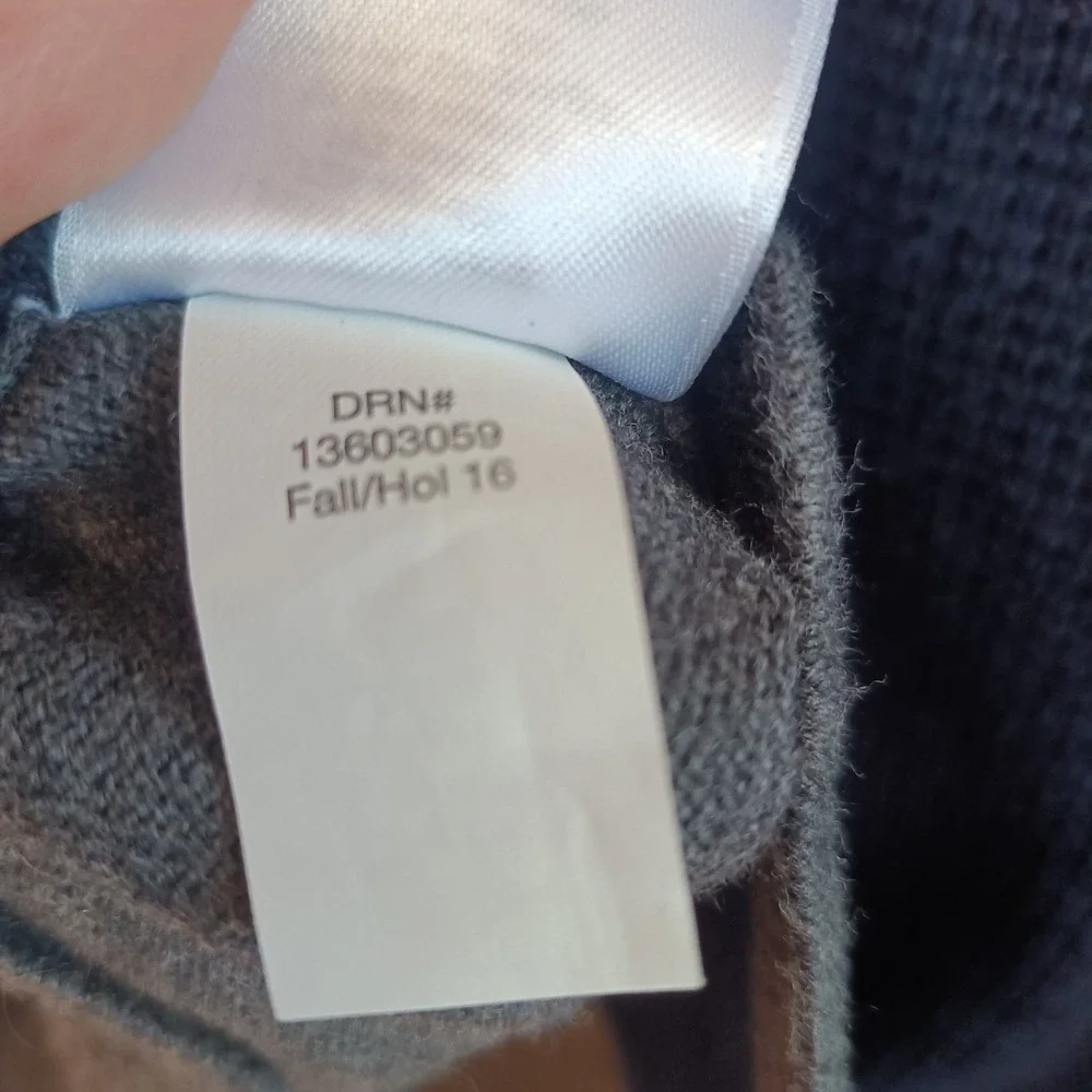 Eddie Bauer Men's L Merino Wool Navy Gray Crew Neck Sweater Waffle Front Ski - Picture 6 of 7